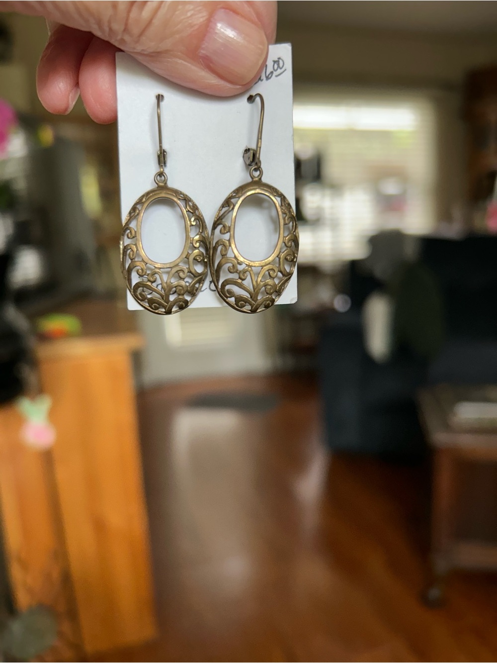Bronze Filigree Oval Drop Earrings -
